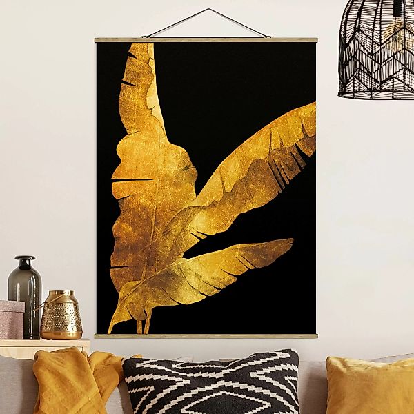 Stoffbild Blumen mit Posterleisten - Hochformat Gold - Bananenpalme auf Sch günstig online kaufen