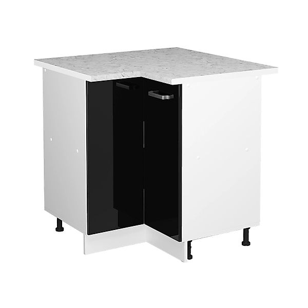 Vicco Eckunterschrank R-Line Schwarz Hochglanz/Weiß 76 cm AP Marmor günstig online kaufen