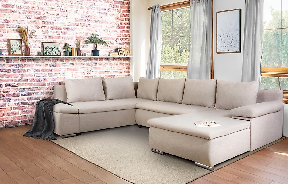 Home affaire Wohnlandschaft Acra U-Form, mit Bettfunktion und Bettkasten, i günstig online kaufen