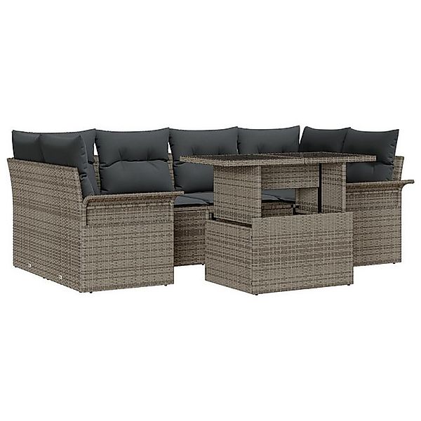 vidaXL Loungesofa 7-tlg. Garten-Sofagarnitur mit Kissen Grau Poly Rattan, 7 günstig online kaufen