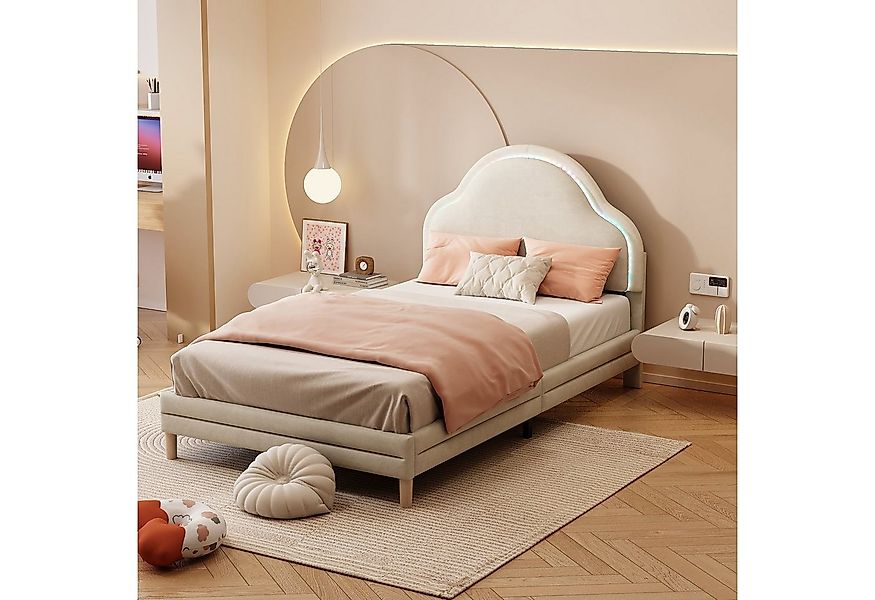 Flieks Polsterbett, LED Beleuchtung Kinderbett Einzelbett Schleife am Kopft günstig online kaufen