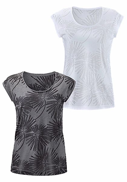 Beachtime Kurzarmshirt "mit leicht transparenten Palmen", (2er-Pack), aus w günstig online kaufen