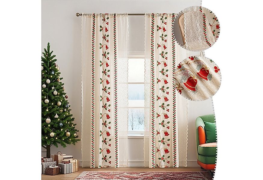BTTO V&G Vorhang Creme Gaze Vorhang mit Weihnachtsstickerei,Transparenter G günstig online kaufen