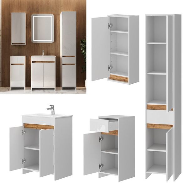 Vicco Badmöbel-Set Lemgo, Weiß Hochglanz/Goldkraft Eiche, günstig online kaufen