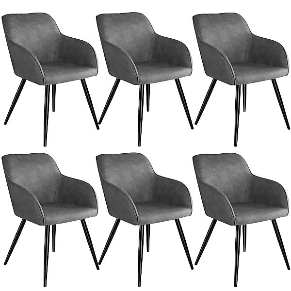 6er Set Stuhl Marilyn Stoff, schwarze Stuhlbeine - grau/schwarz günstig online kaufen
