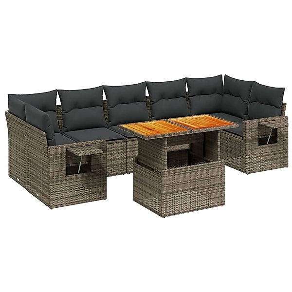 vidaXL 8-Tlg Garten-Sofagarnitur mit Kissen Grau Poly Rattan 3271669 günstig online kaufen