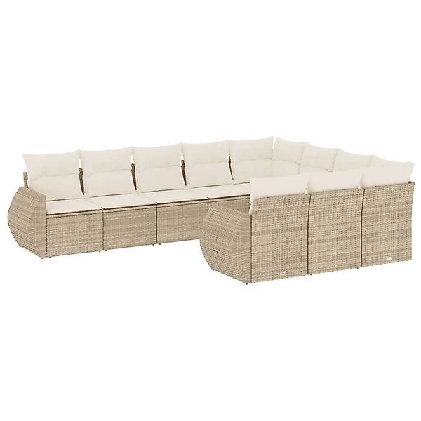 vidaXL 10-Tlg Garten-Sofagarnitur mit Kissen Beige Poly Rattan 3254225 günstig online kaufen