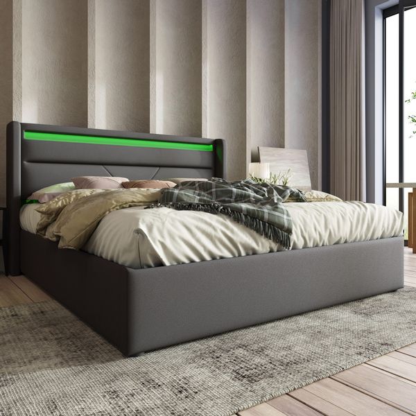 Flieks Polsterbett, LED Hydraulisches Stauraumbett Kunstleder günstig online kaufen