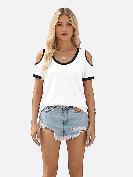 Imily Bela T-Shirt Damen Cold-Shoulder Rundhals Kurzarm Schulterfrei Casual günstig online kaufen