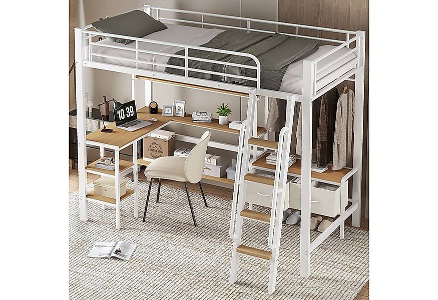 MODFU Kinderbett mit integriertem Schreibtisch (Hochbett mit praktische Auf günstig online kaufen