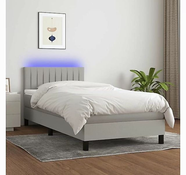 vidaXL Boxspringbett Boxspringbett mit Matratze LED Hellgrau 90x200 cm Stof günstig online kaufen