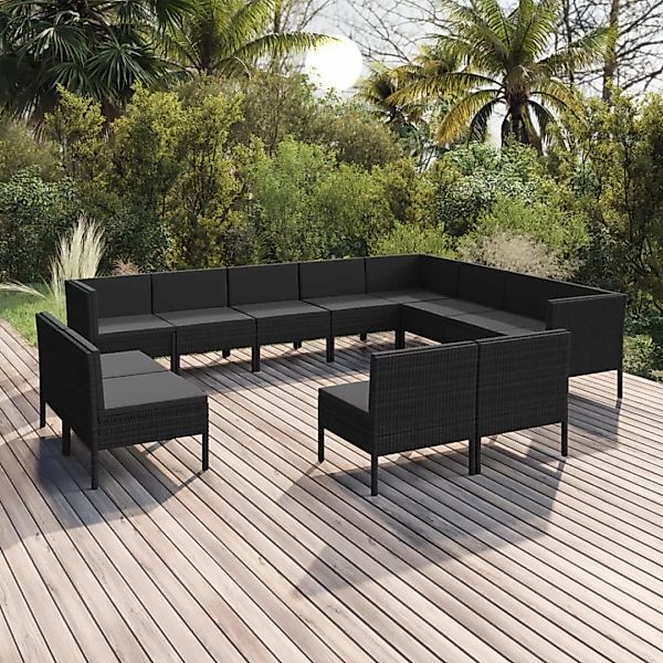 12-tlg. Garten-lounge-set Mit Auflagen Poly Rattan Schwarz günstig online kaufen