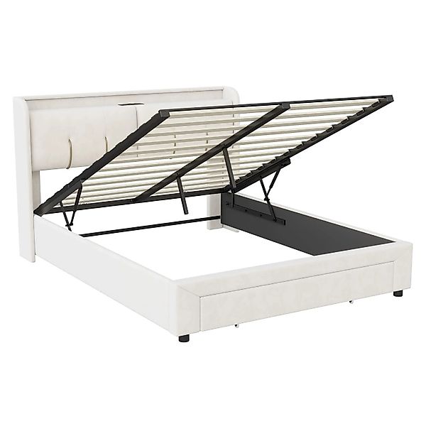 PXloue Schubladenbett Polsterbett mit Stauraum&Ladestation in Weiß 140x200c günstig online kaufen