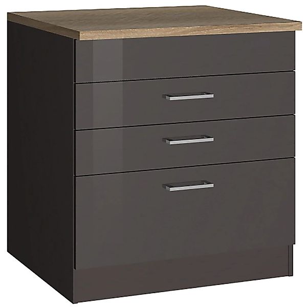 Held Möbel Küchen-Kochfeldumbauschrank Mailand 80cm Hochglanz Graphit/Graph günstig online kaufen