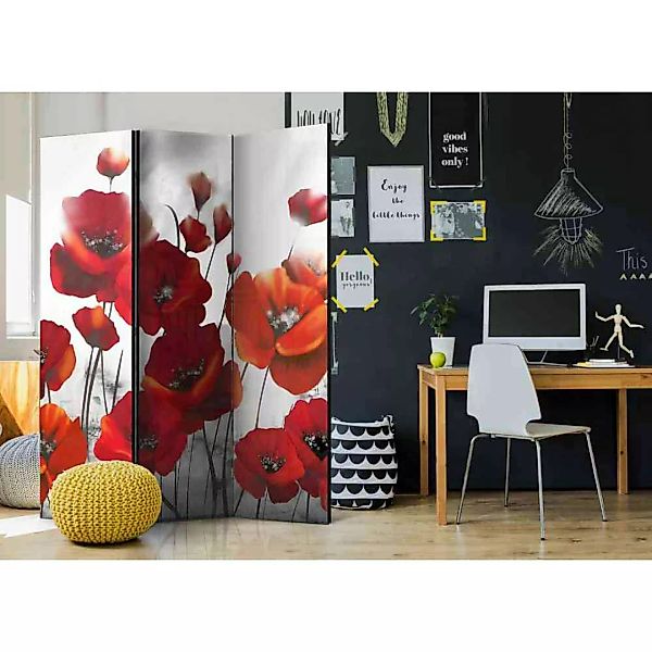Paravent Sichtschutz mit roten Mohnblumen 135 cm breit günstig online kaufen