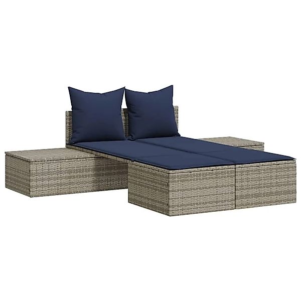 vidaXL Doppel-Sonnenliege mit Kissen Grau Poly Rattan 368396 günstig online kaufen