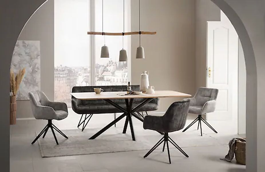 Home affaire Esstisch, aus massiver Eiche mit robustem Metallgestell günstig online kaufen