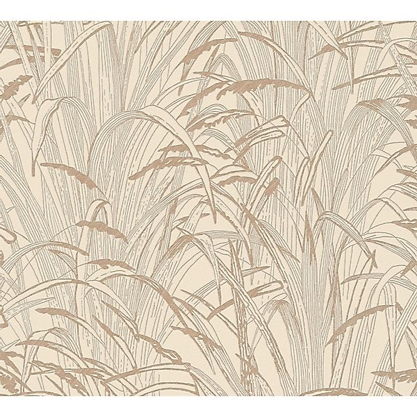 Vliestapete Gräser Glänzend Leicht Strukturiert Metallic Beige FSC® günstig online kaufen