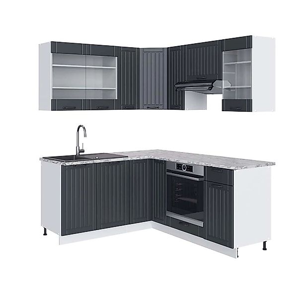 Vicco Fame-Line Eckküche Anthrazit Landhaus/Weiß 160 x 190 cm AP Marmor günstig online kaufen