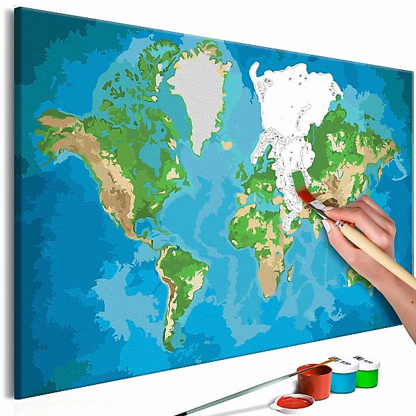 Malen Nach Zahlen - Weltkarte (blau & Grün) günstig online kaufen