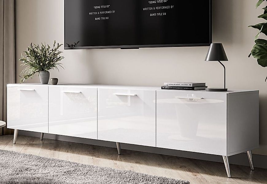 ALLHOUSE24 TV-Schrank LOGANTE 200 cm weiß Hochglanz/weiß mit Griffen Unters günstig online kaufen