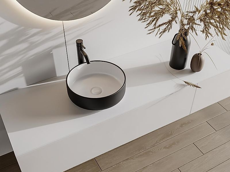 Aufsatzwaschbecken - Keramik - Schwarz & Weiß - 36 cm - KANELLE II günstig online kaufen