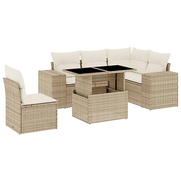 vidaXL 6-Tlg Garten-Sofagarnitur mit Kissen Beige Poly Rattan 3269168 günstig online kaufen