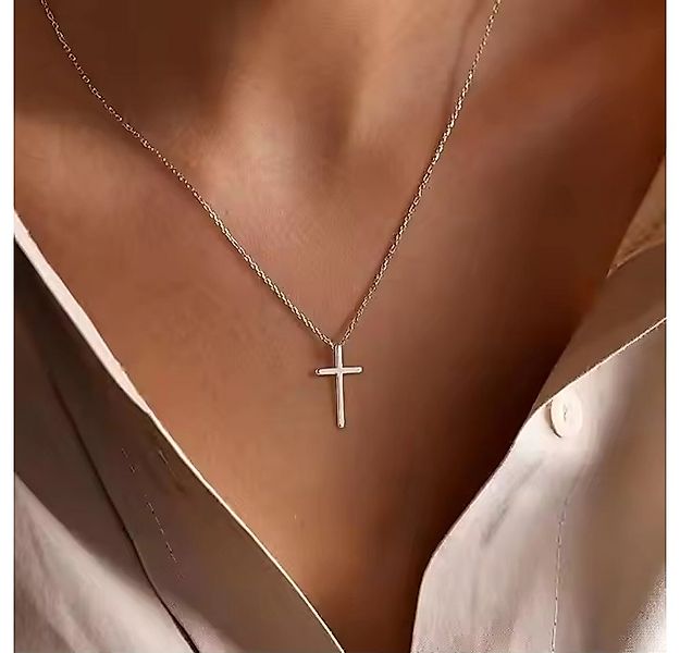 Runde Perlé Kette mit Anhänger minimalistische Kette mit kleinem Kreuz Anhä günstig online kaufen