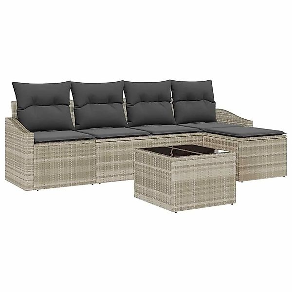 vidaXL Sofa Set mit Kissen mit Speicher 6-Tlg Hellgrau Poly-Rattan 3355361 günstig online kaufen