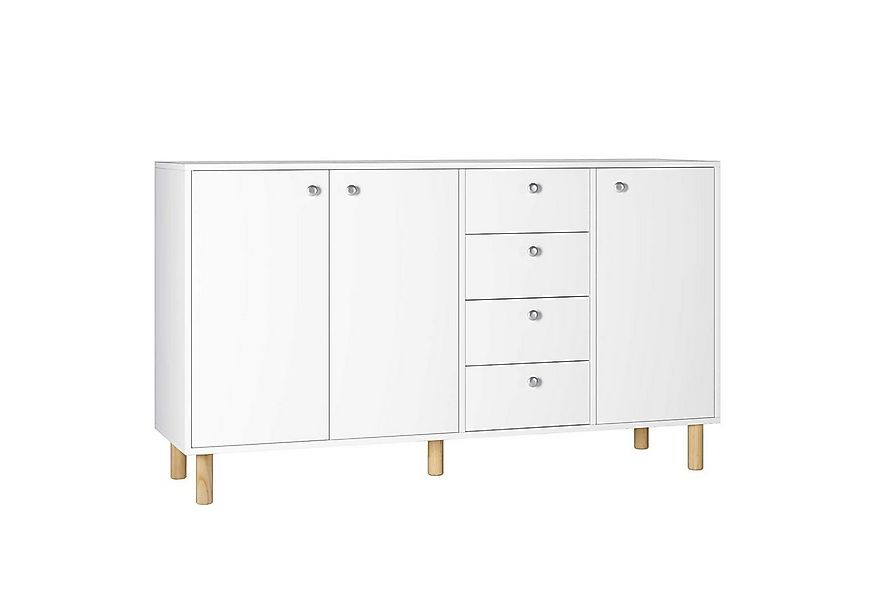 Homfa Sideboard 140cm breit Sideboard, mit 3 Türen und 4 Schubladen, weiß, günstig online kaufen
