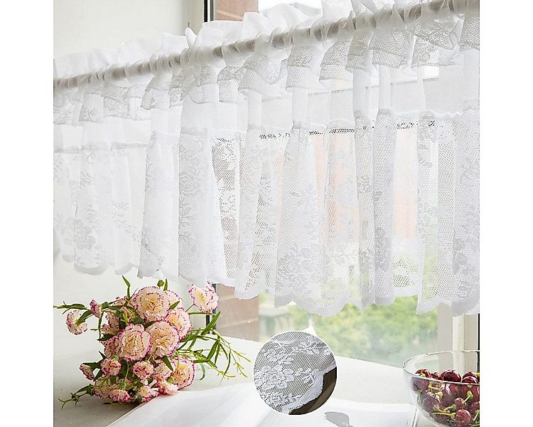 BTTO V&G Scheibengardine Kurze Scheibengardinen,Floral Spitze Kurzes Fenste günstig online kaufen