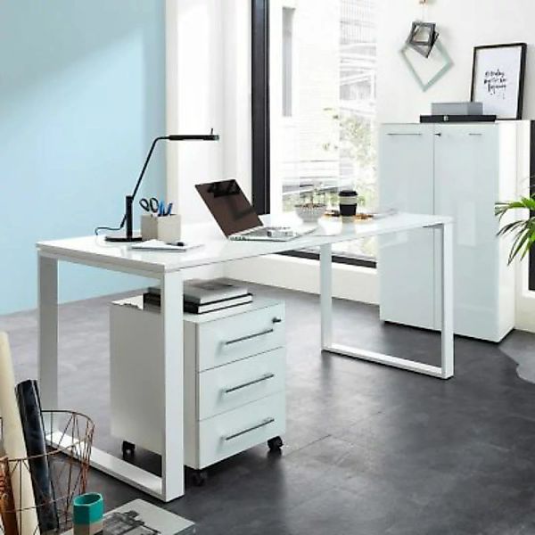 Lomadox Büromöbel Schreibtisch Set weiß MONTERO-01 mit Glasfronten B x H x günstig online kaufen