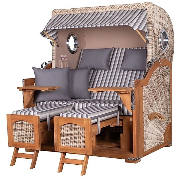 bene living Strandkorb Komplettset Ammersee Grande XL Teak Bullauge PE Shel günstig online kaufen