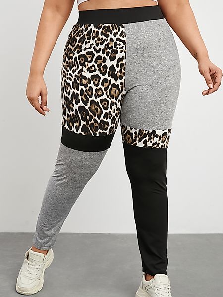 YOINS Plus Größe Leopard Patchwork Gummiband Yoga Hose Leggings günstig online kaufen