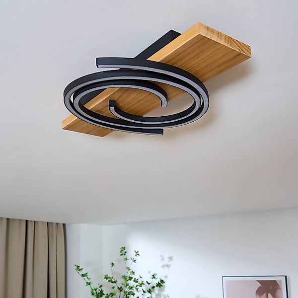 LED-Deckenlampe Rifia, braun, 50 cm, Holz günstig online kaufen