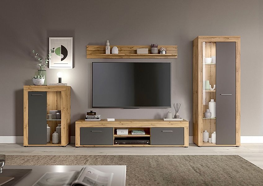 Home affaire Wohnwand Aosta, 4-tlg., best. aus: Vitrine, Lowboard, Wandboar günstig online kaufen