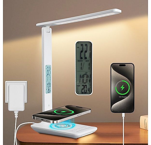 MUPOO Schreibtischlampe LED Schreibtischlampe, kabellosem Laden & Wecker Di günstig online kaufen