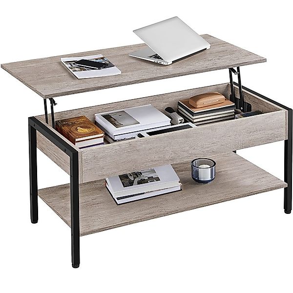 Yaheetech Couchtisch, mit höhenverstellbarer Platte, Metallgestell günstig online kaufen