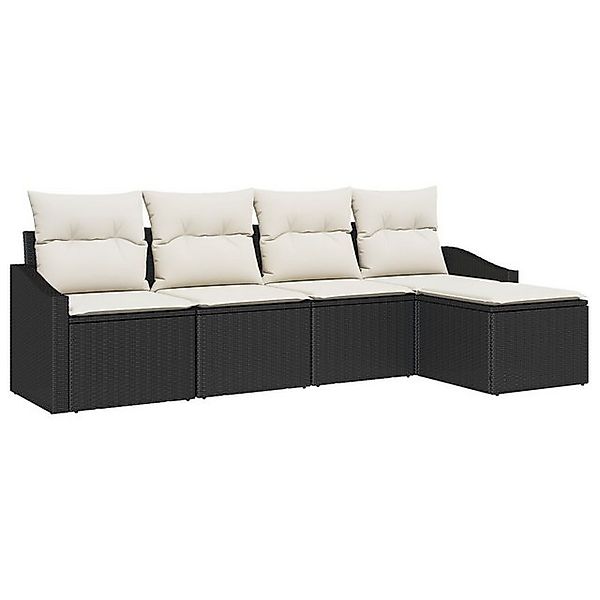vidaXL Loungesofa 5-teiliges Garten Sofa Set mit Kissen Schwarz Poly Rattan günstig online kaufen
