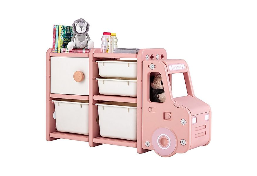 COSTWAY Spielzeugtruhe Kinderregal groß, 2 Ebenen, 110 x 32 x 66 cm günstig online kaufen
