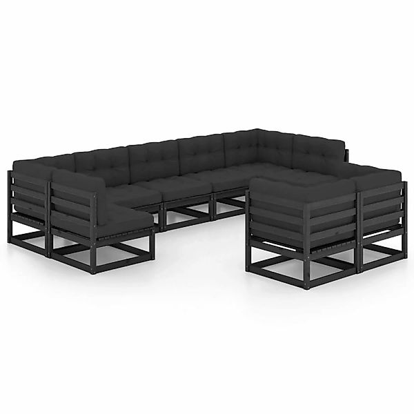 9-tlg. Garten-lounge-set Mit Kissen Schwarz Massivholz Kiefer günstig online kaufen