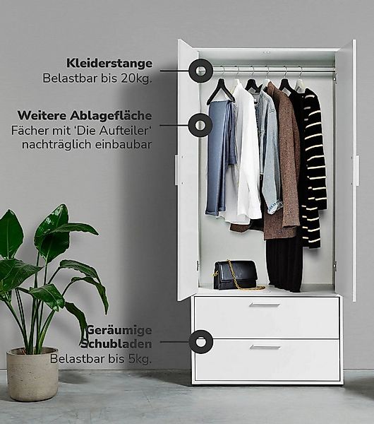 mokebo Kleiderschrank Der Kleiderheld (80x180x51 cm, 2-türig & 2 Schubladen günstig online kaufen