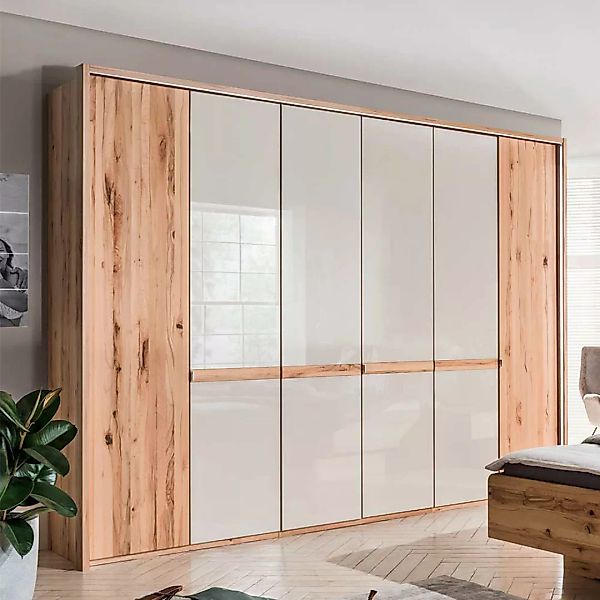 Design Kleiderschrank in Beige Glas beschichtet Astkernbuche günstig online kaufen