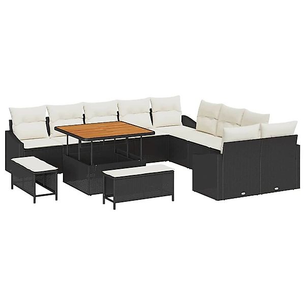 vidaXL Garten-Sofa-Set mit Kissen 13-Tlg Schwarz Poly Rattan 3362705 günstig online kaufen