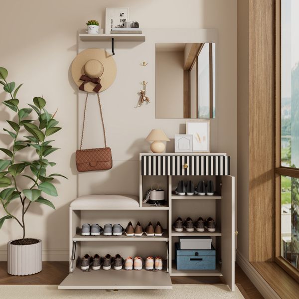 Merax Garderoben-Set mit Spiegel, Schuhschrank & günstig online kaufen