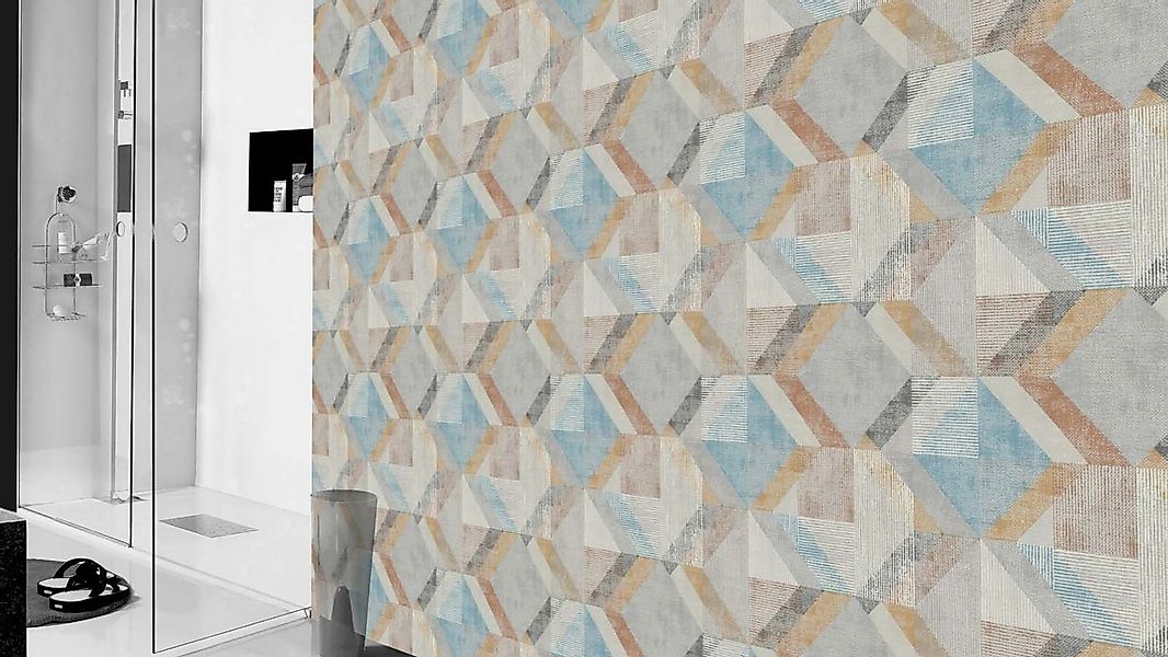 Rasch Vliestapete Struktur Grafik Dreiecke Grau Beige Blau 311907 Color You günstig online kaufen