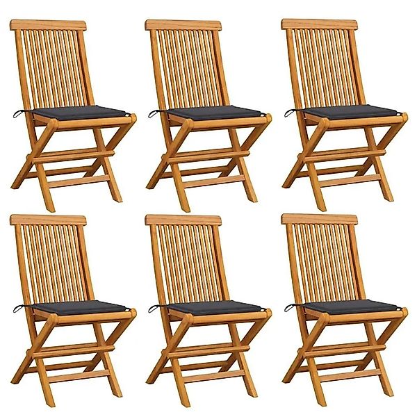 vidaXL Gartenstühle mit Anthrazit Kissen 6 Stk Massivholz Teak 3065590 günstig online kaufen