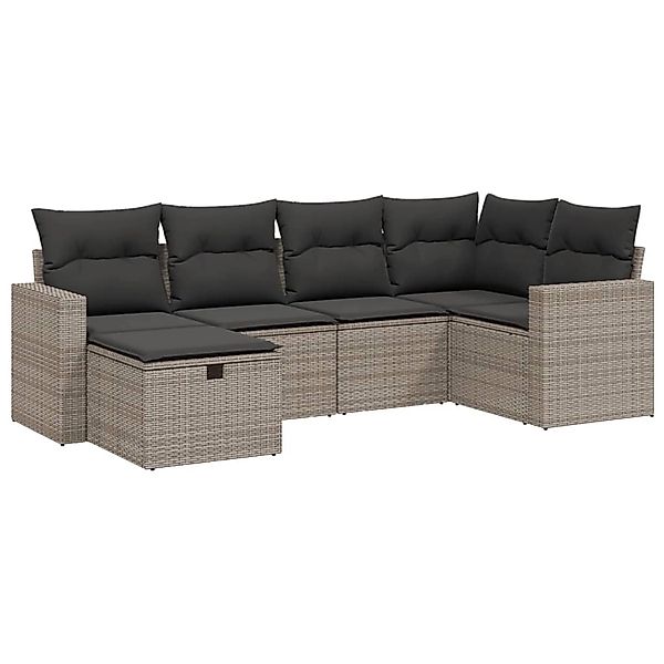 vidaXL 6-Tlg Garten-Sofagarnitur mit Kissen Grau Poly Rattan 3263486 günstig online kaufen