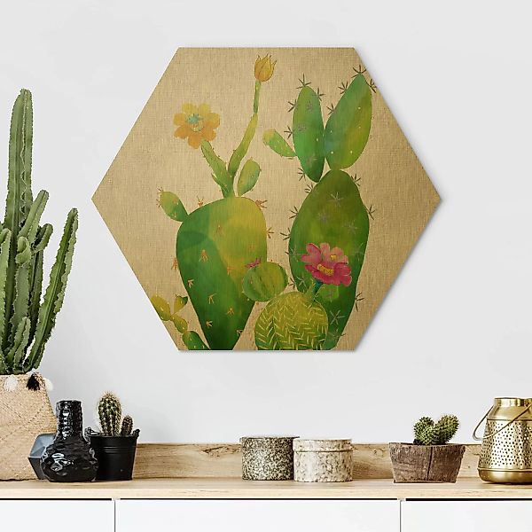 Hexagon-Alu-Dibond Bild Blumen Kaktusfamilie rosa gelb günstig online kaufen