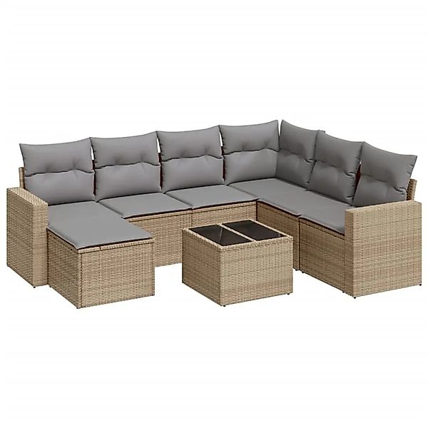 vidaXL 8-Tlg Garten-Sofagarnitur mit Kissen Beige Poly Rattan 3251646 günstig online kaufen